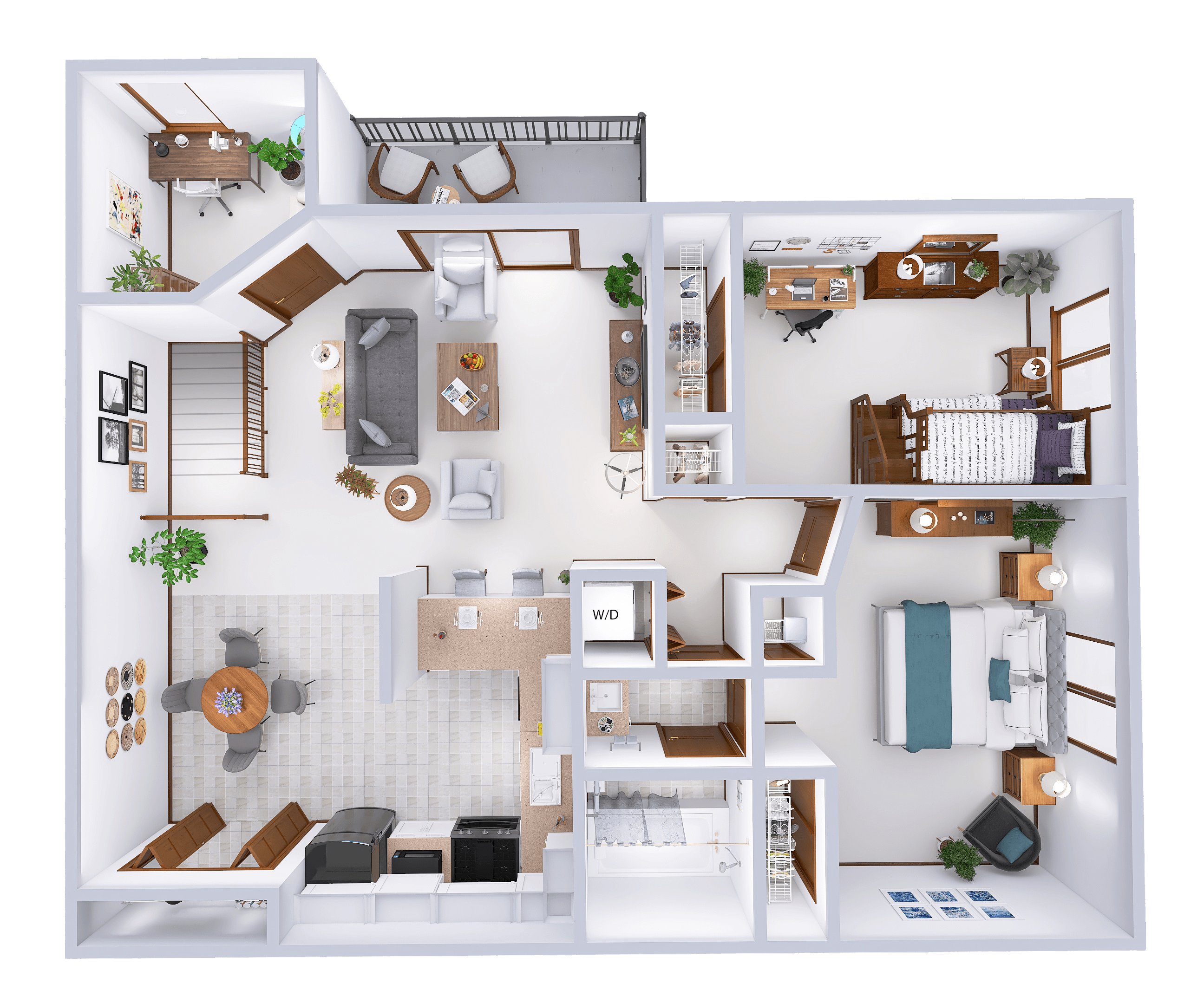 Floor plan for 2 beds, 1 bath, 1013 sqft